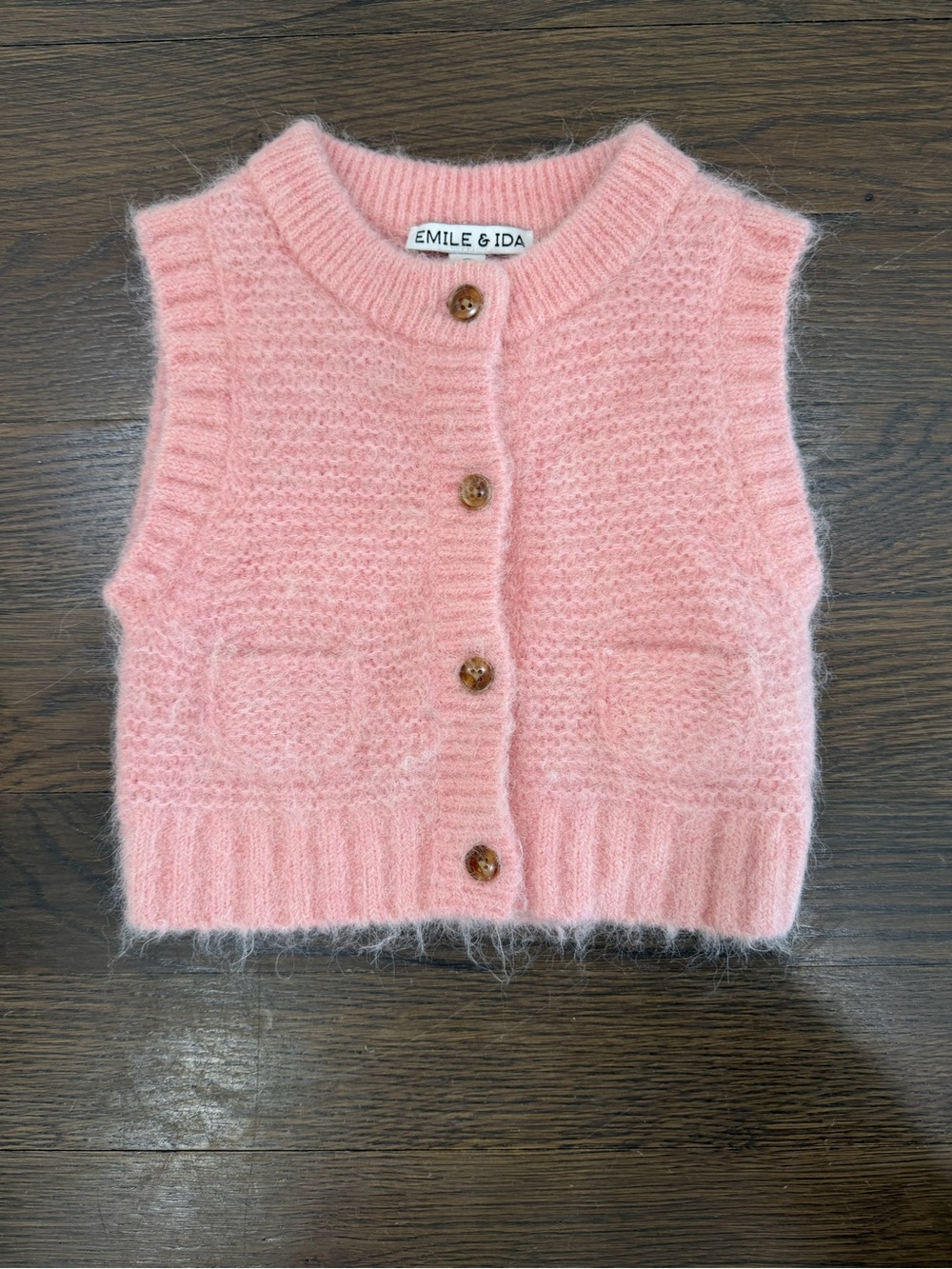 Emile et Ida Pink Mohair Blend Knit Button Vest